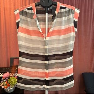 Liz Claiborne Coral, Black, and White Striped Blouse